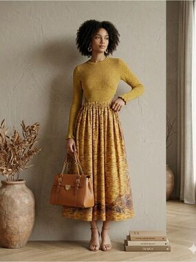 Ulla Johnson Marcellina Midi Dress Tigers Eye Cutout Long Sleeve Size 4 NWT